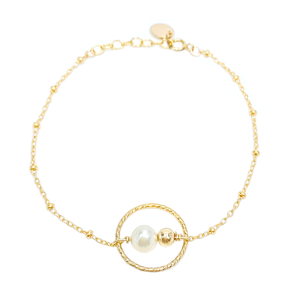 bracelet livia plaqué or gold filled 14k composé d'un cercle diamanté et de deux perles