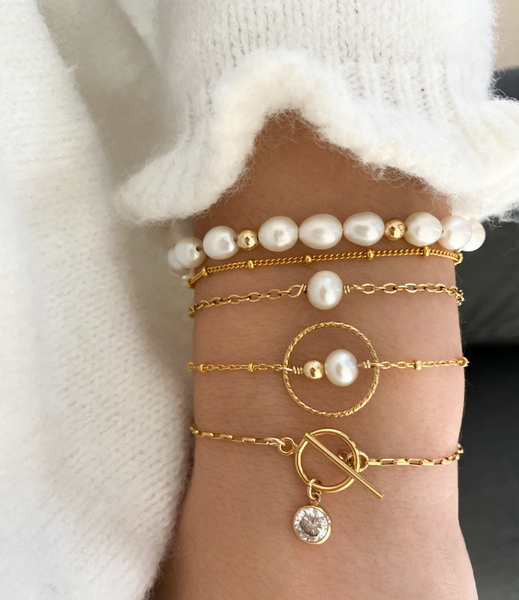 Ensemble de bracelets en plaqué or gold filled 14k composés de perles d'eau douce
